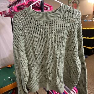 Old Navy Open Knit Crewneck Sweater in Sage
